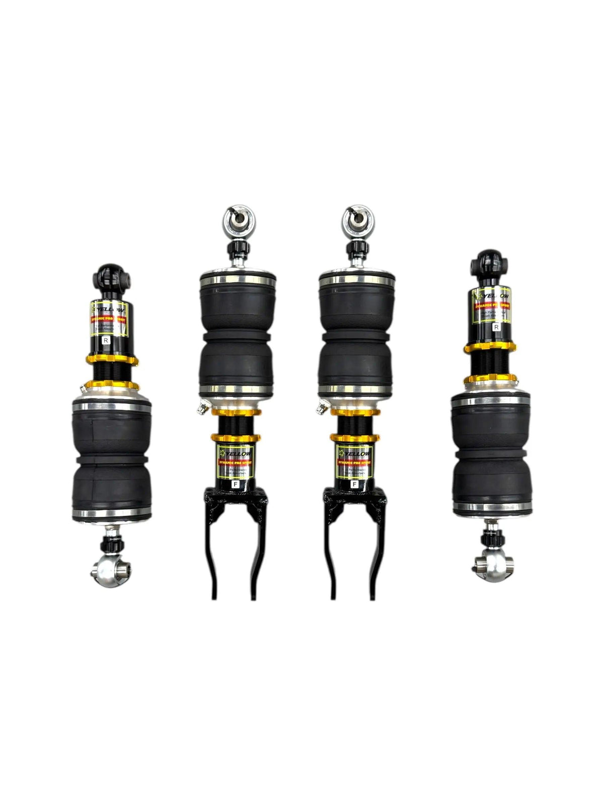 Yellow Speed Racing Dynamic Pro Air Struts for Audi R8 2016-2024, Type 4S, showing the black and red component design.