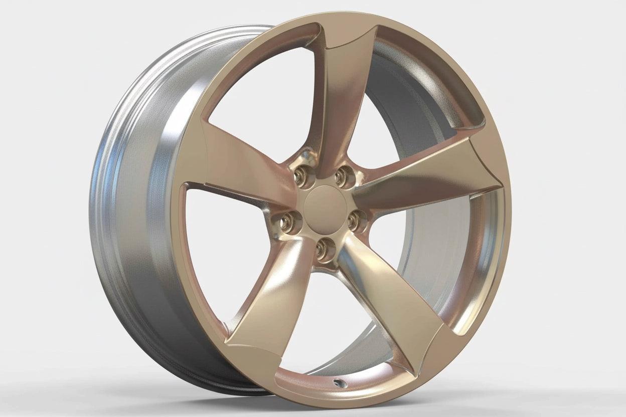 Glossy bronze 5-spoke alloy wheel for high-performance Audi vehicles