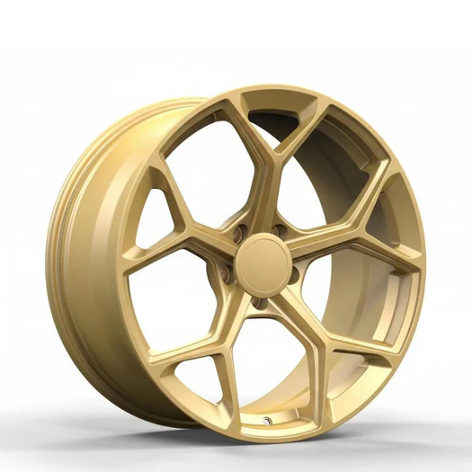Gold alloy wheel with geometric multi-spoke design for Audi performance vehicles