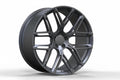 Glossy black multi-spoke alloy wheel for Audi, performance car rim on white background