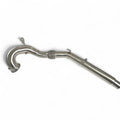 Stainless steel performance downpipe for Audi, featuring flex joint and smooth bends