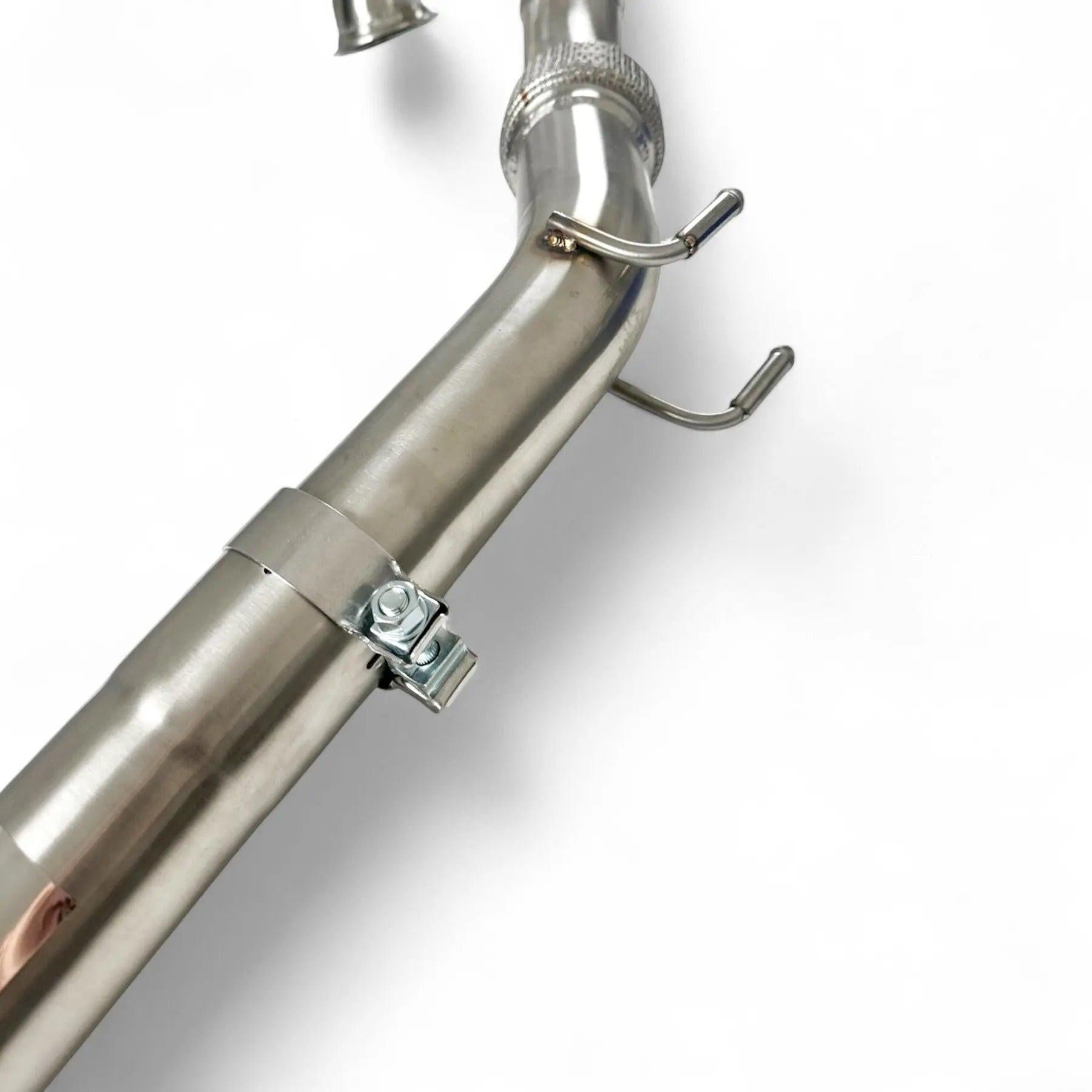 Stainless steel performance exhaust pipe with mounting hooks and clamp for Audi