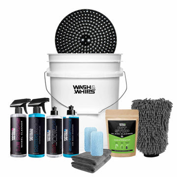 WASH & WHIPS New Car Total Care Kit with 10 car wash tools and accessories for complete vehicle cleaning and detailing.