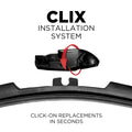 Clix wiper blade installation system with click-on replacement feature for Audi vehicles