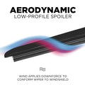 Aerodynamic low-profile wiper spoiler with airflow graphics showing downforce effect