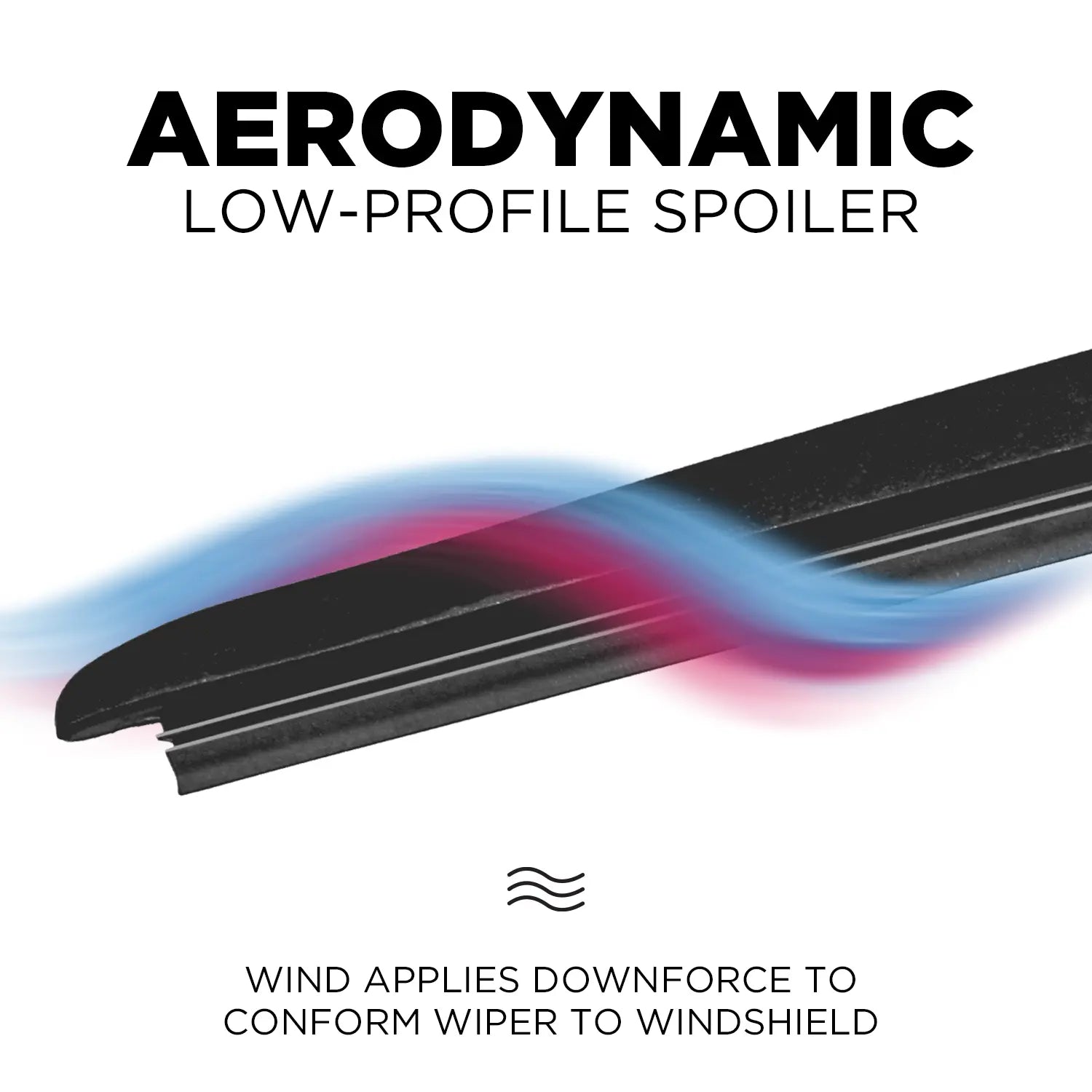 Aerodynamic low-profile wiper spoiler with airflow graphics showing downforce effect