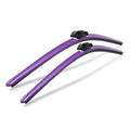 Pair of purple windshield wiper blades for Audi, isolated on white background