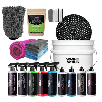 WASH & WHIPS Quick Detailing Pro Kit for auto detailing, 16-piece car wash and care set with sponges and brushes for vehicle cleaning.