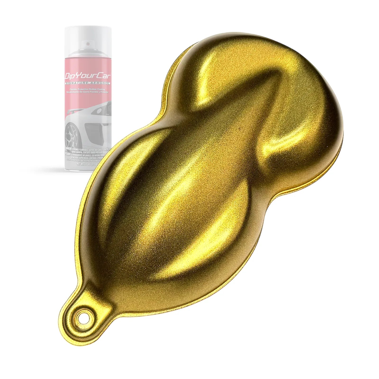 Dip Pearl aerosols in pure gold alloy topcoat, showing a sleek aerosol can with gold finish and branding on the label.