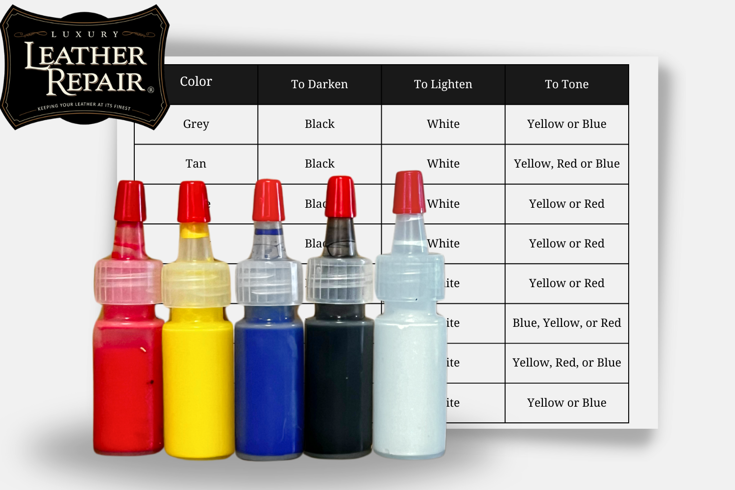 Leather and Vinyl Dye Color Adjusting Kit.
