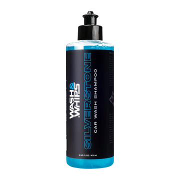 WASH&WHIPS Silverstone Car Wash Shampoo bottle with front label, showcasing car soap and shampoo for vehicle cleaning.