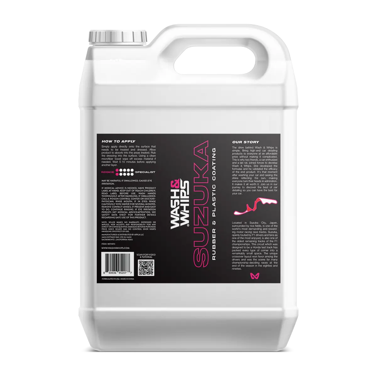 Suzuka Rubber and Plastic Coating by WASH&WHIPS in a sleek black container with the product label visible.