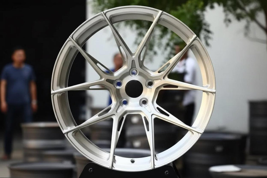 Lightweight silver alloy performance wheel with multi-spoke design for Audi vehicles