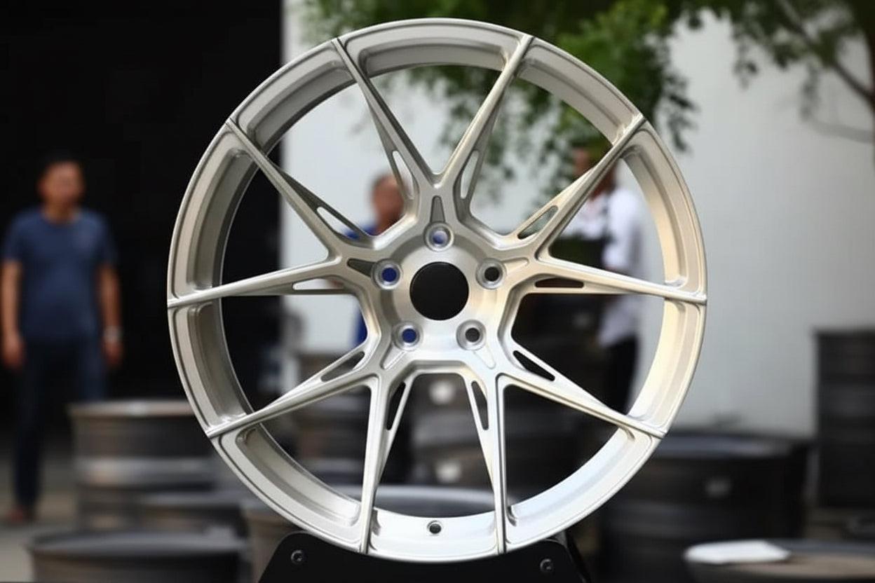 Lightweight silver alloy performance wheel with multi-spoke design for Audi vehicles
