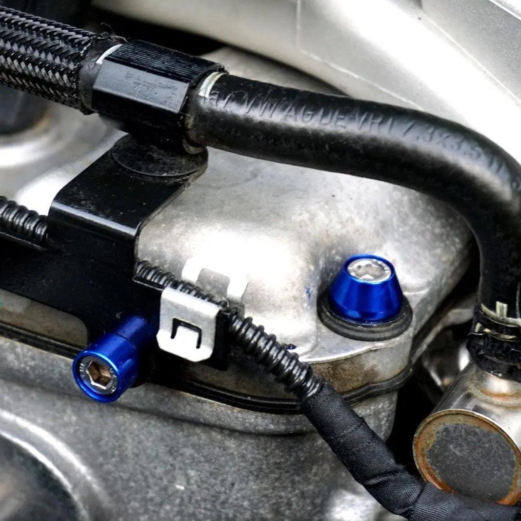 ZSPEC "Stage 1" Dress Up Bolts® fastener kit for 2006-2009 VW Golf R32 MK5, stainless steel and billet finish, shown on car engine bay