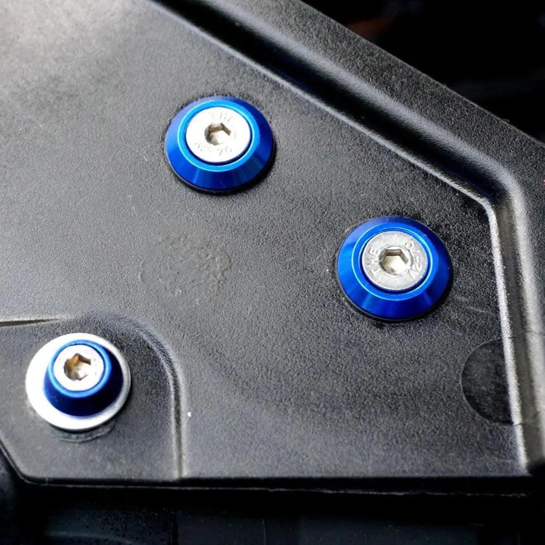 ZSPEC "Stage 1" Dress Up Bolts® fastener kit for 2006-2009 VW Golf R32 MK5, stainless steel and billet hardware, close-up of fasteners