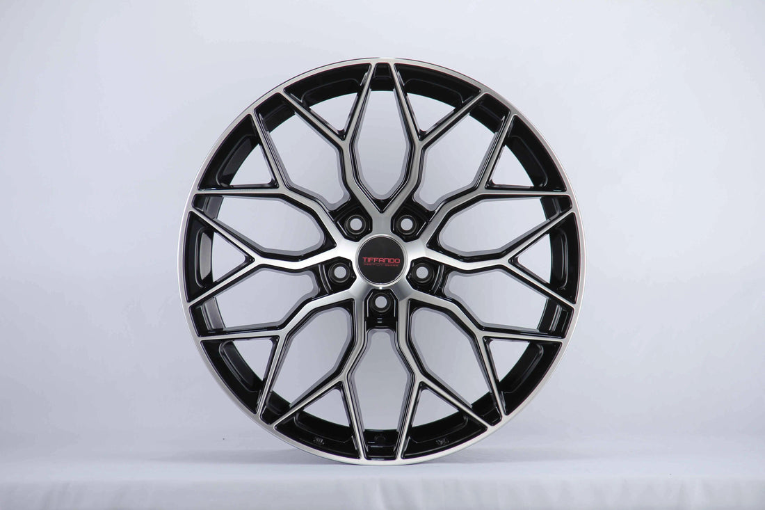 20-inch HF Mesh Style wheels by WheeloutletNJ in black with machined face, featuring a sleek, modern design for cars.