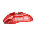 Red Yellow Speed Racing high performance brake caliper on white background