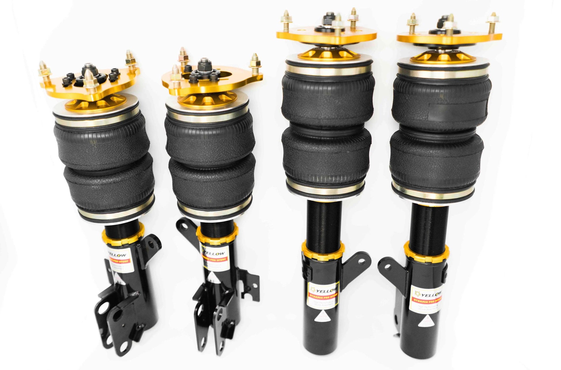Yellow Speed Racing Dynamic Pro Air Struts for Audi A6 Quattro 1997-2005, showing a set of high-performance air suspension components.