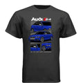 Black t-shirt featuring blue Audi S4 sports car graphic with multiple car views.