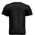plain black short sleeve t-shirt rear view on white background
