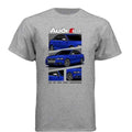 Grey t-shirt featuring blue Audi S4 car graphic and bold text design on front.