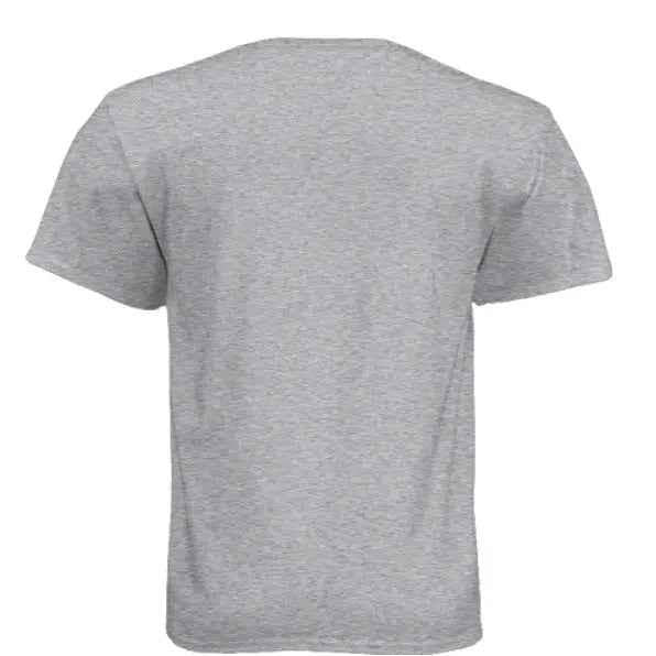 Back view of a plain grey short sleeve t-shirt on white background