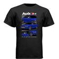 Black shirt with blue Audi S4 car graphic and text, automotive enthusiast apparel