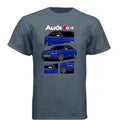 Gray T-shirt with blue Audi S4 car graphics and Audi S4 logo design on chest