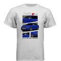 Grey T-shirt featuring blue Audi S4 graphic with close-up car details and bold text.