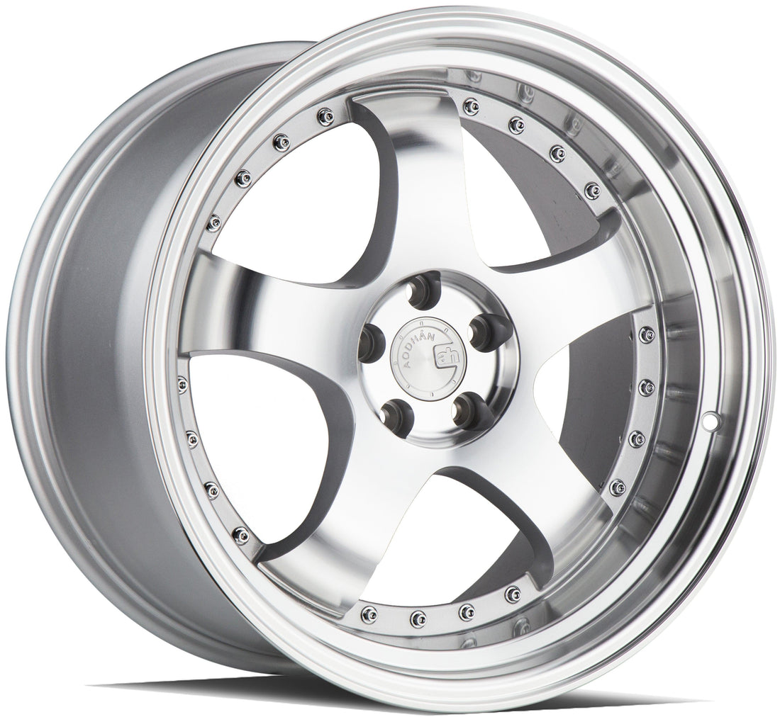 Gloss black Aodhan Wholesale AH03 15x8 wheels with 4x100 and 114.3 bolt pattern, 20 offset, 73.1 bore, shown from side angle