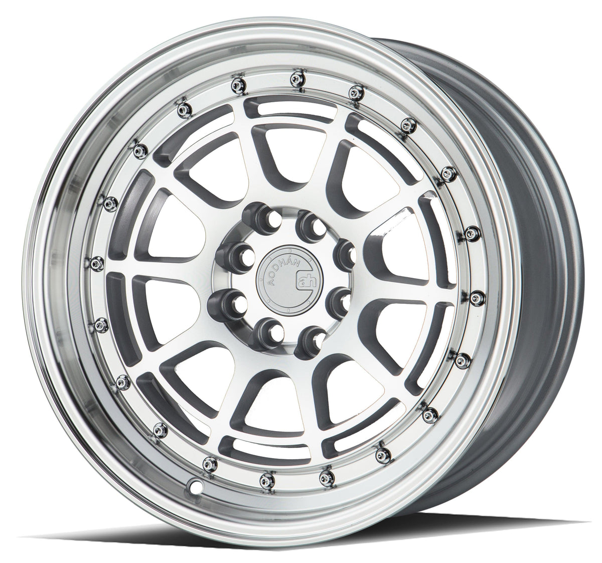 Aodhan Wholesale AH04 silver 15x8 wheels with 4x100 bolt pattern and machined face, showcasing a sleek, modern design.