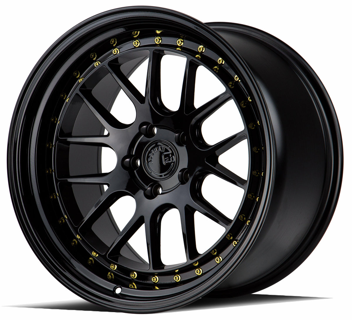 Gloss black Aodhan DS06 18x8 wheels with 5x100 bolt pattern and +35 offset, featuring a modern, stylish design.