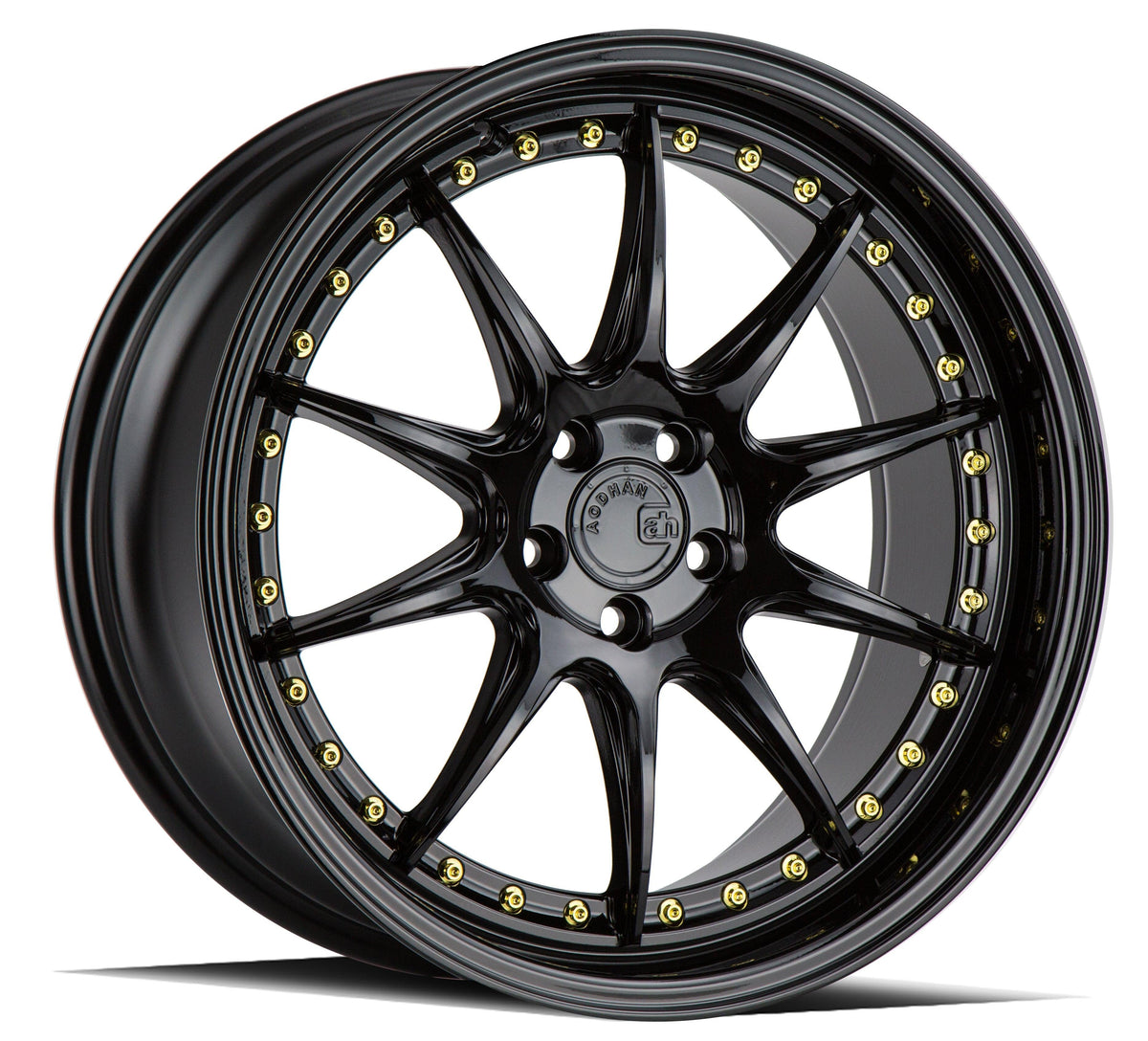 Aodhan Wholesale DS07 18x8 gloss black wheels with 5x100 bolt pattern and +35 offset, displayed on a vehicle.