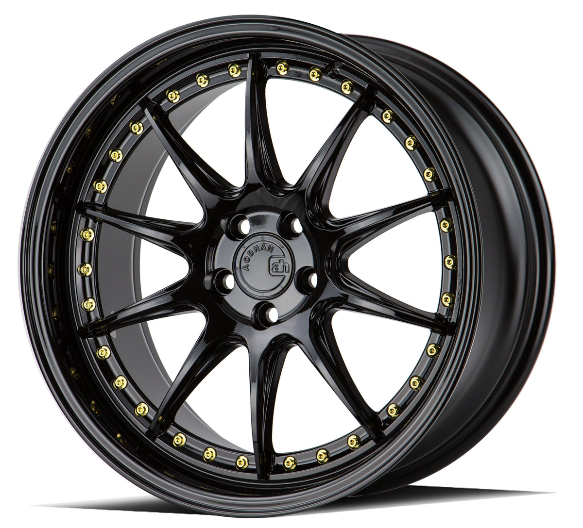 Gloss black Aodhan DS07 18x8 wheels with 5x100 bolt pattern and 35mm offset, featuring a sleek, modern design.