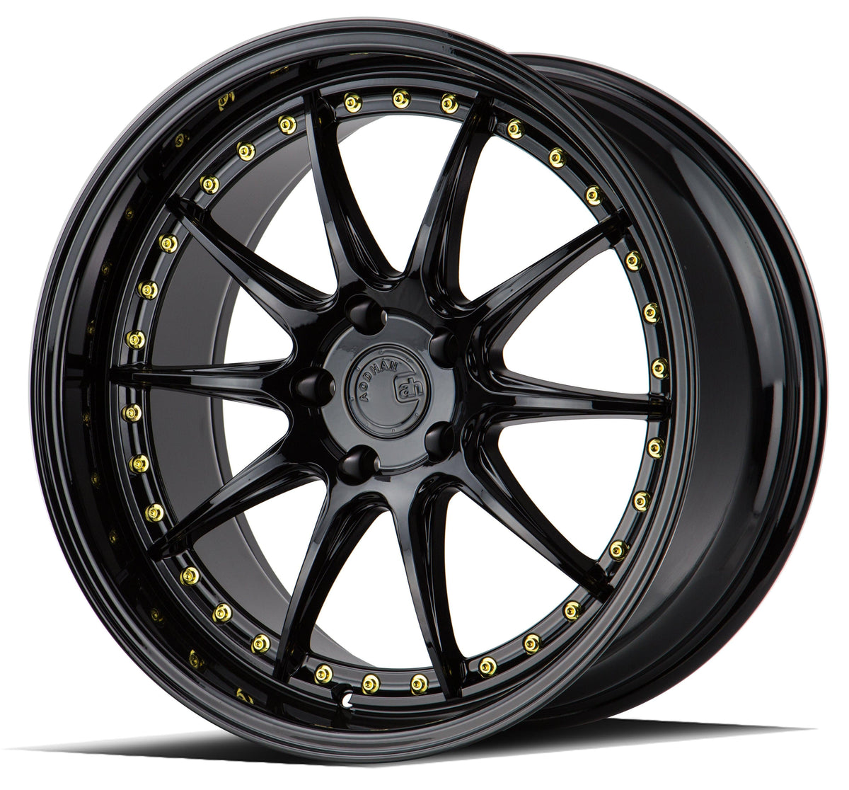 Aodhan Wholesale DS07 18x8 gloss black wheels with 5x100 bolt pattern and +35 offset, shown from a side angle.