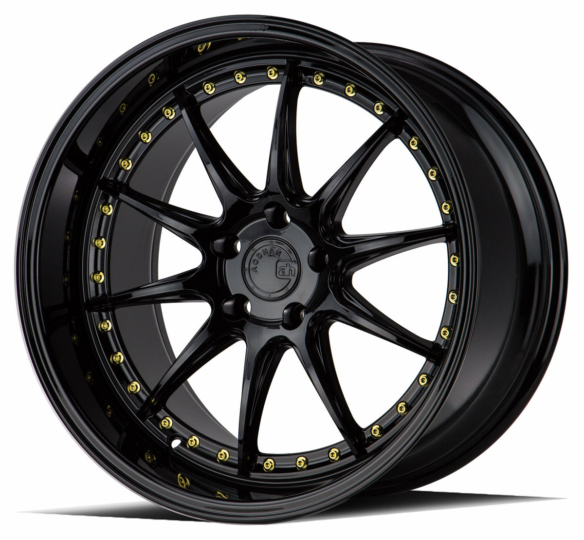 Aodhan Wholesale DS07 18x8 gloss black wheels with 5x100 bolt pattern and +35 offset, shown from a side angle.