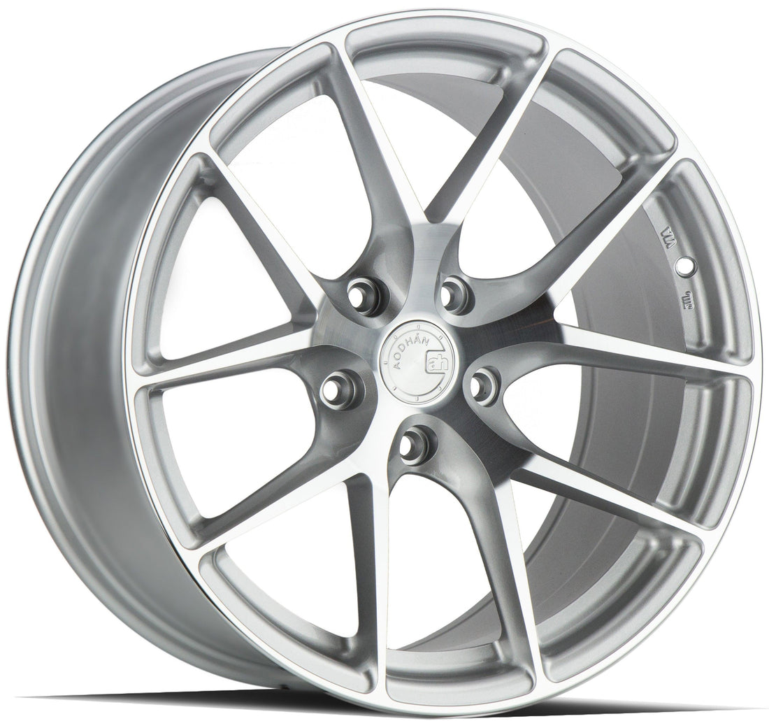 Aodhan Wholesale AFF7 18x8 silver machined face wheels with 5x112 bolt pattern and 35 offset, displayed on a clean background.