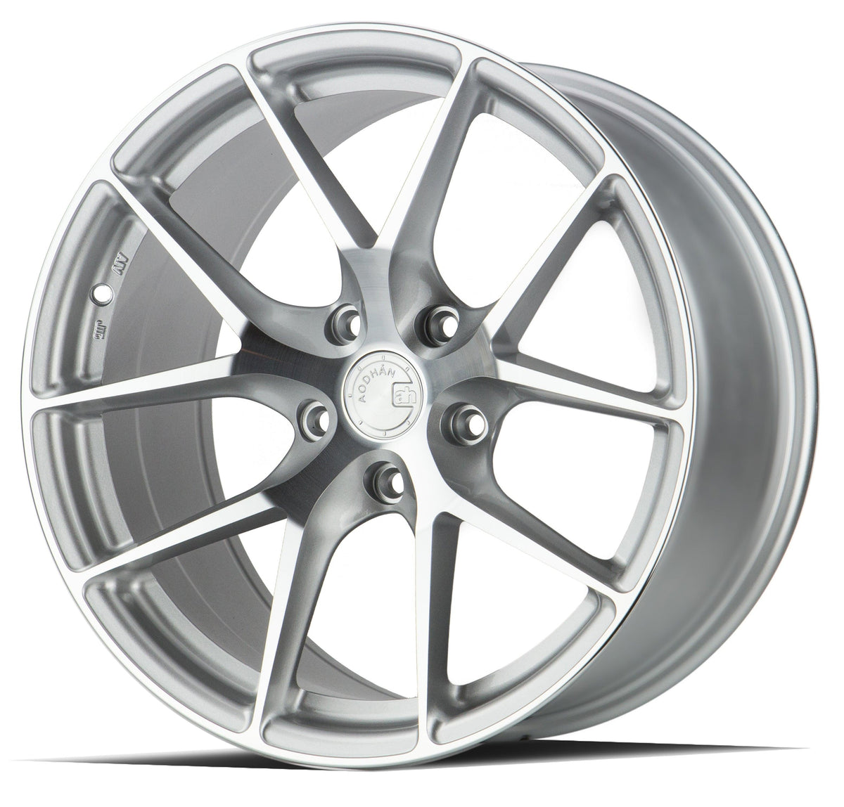 Aodhan Wholesale AFF7 18x8 silver machined face wheels with 5x112 bolt pattern and 66.6mm center bore, side view image