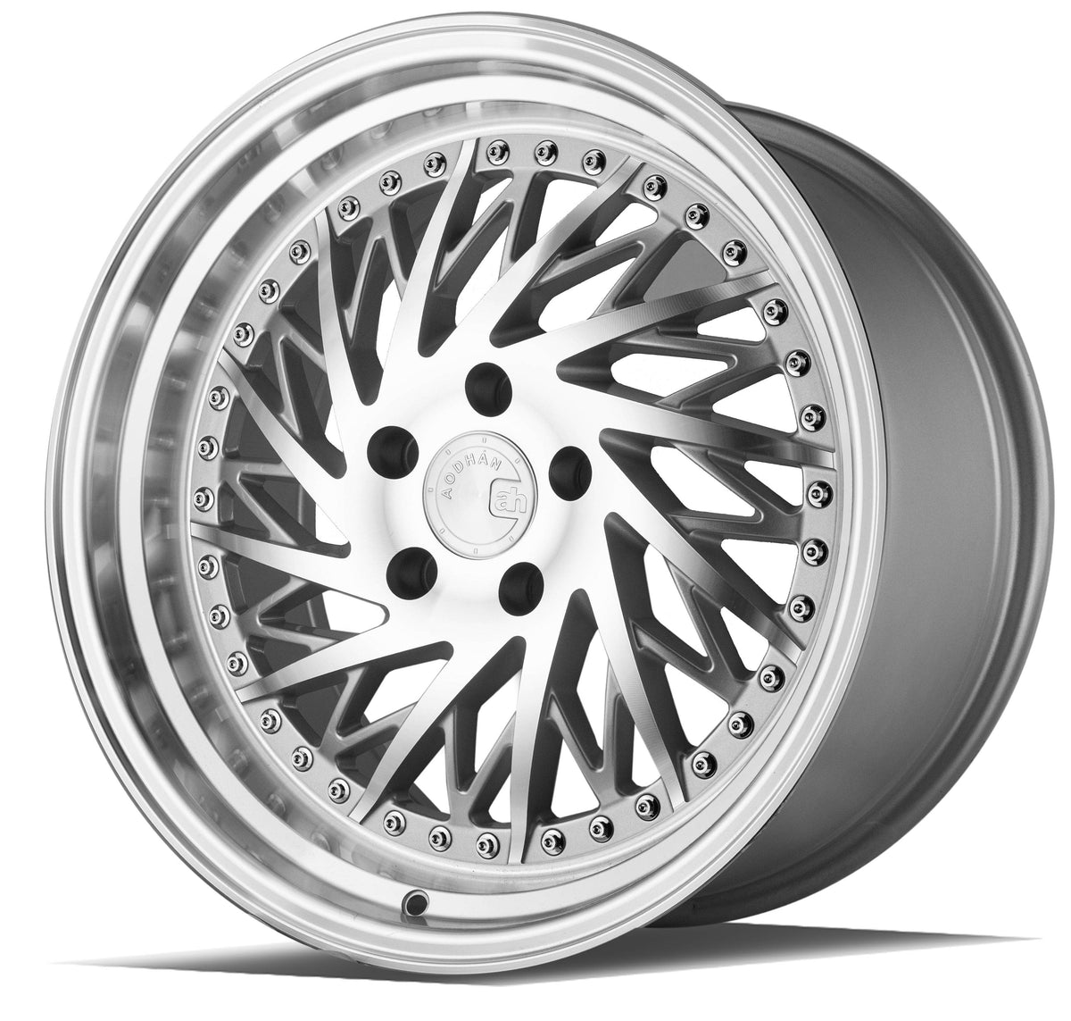 Aodhan Wholesale DS03 silver 18x9 wheels with machined face, driver side view, 5x100 bolt pattern, 35mm offset.