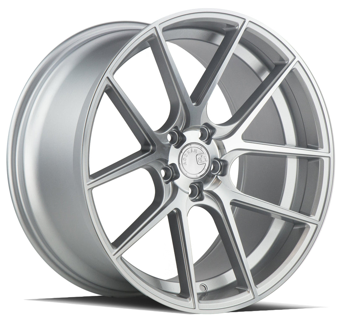 Silver Aodhan Wholesale AFF3 wheels, 20x9 inches, 5x114.3 bolt pattern, machined face, for stylish vehicle customization.