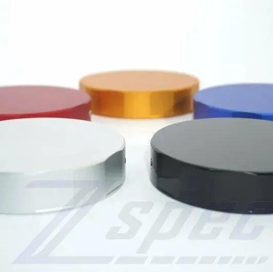 ZSPEC Design billet reservoir cap cover in vibrant color, 83mm diameter and 17mm tall, for automotive fluid reservoirs.
