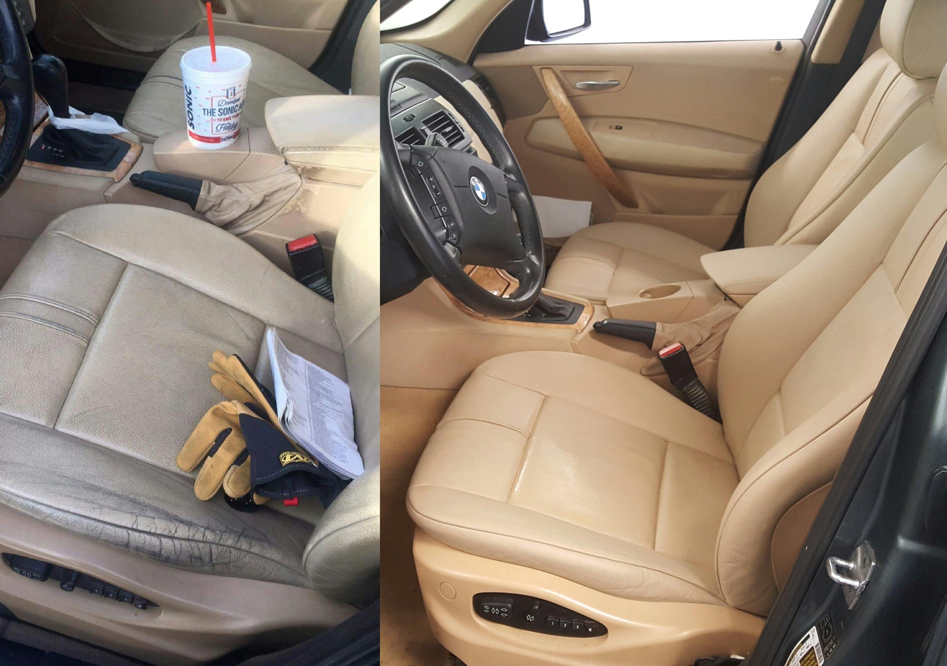 Auto Leather Dye vinyl and leather dye bottle showing black dye for restoring and coloring car interior surfaces.