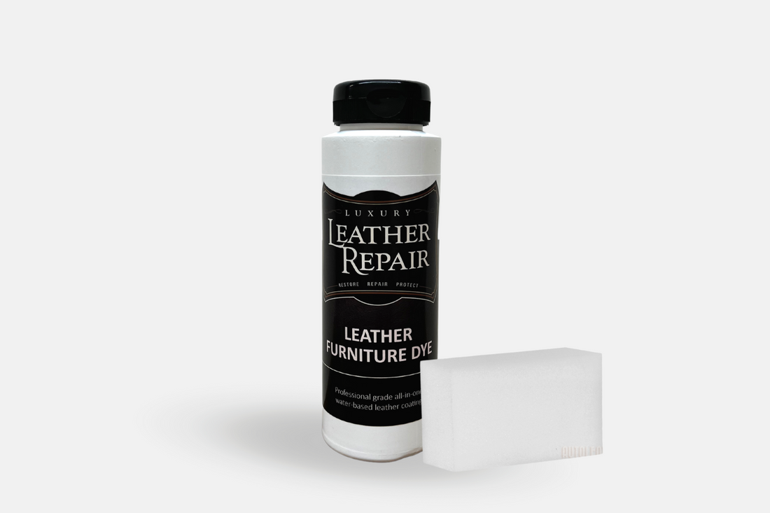 Auto Leather Dye leather and vinyl furniture dye in a bottle, designed for restoring and coloring auto upholstery and furniture.