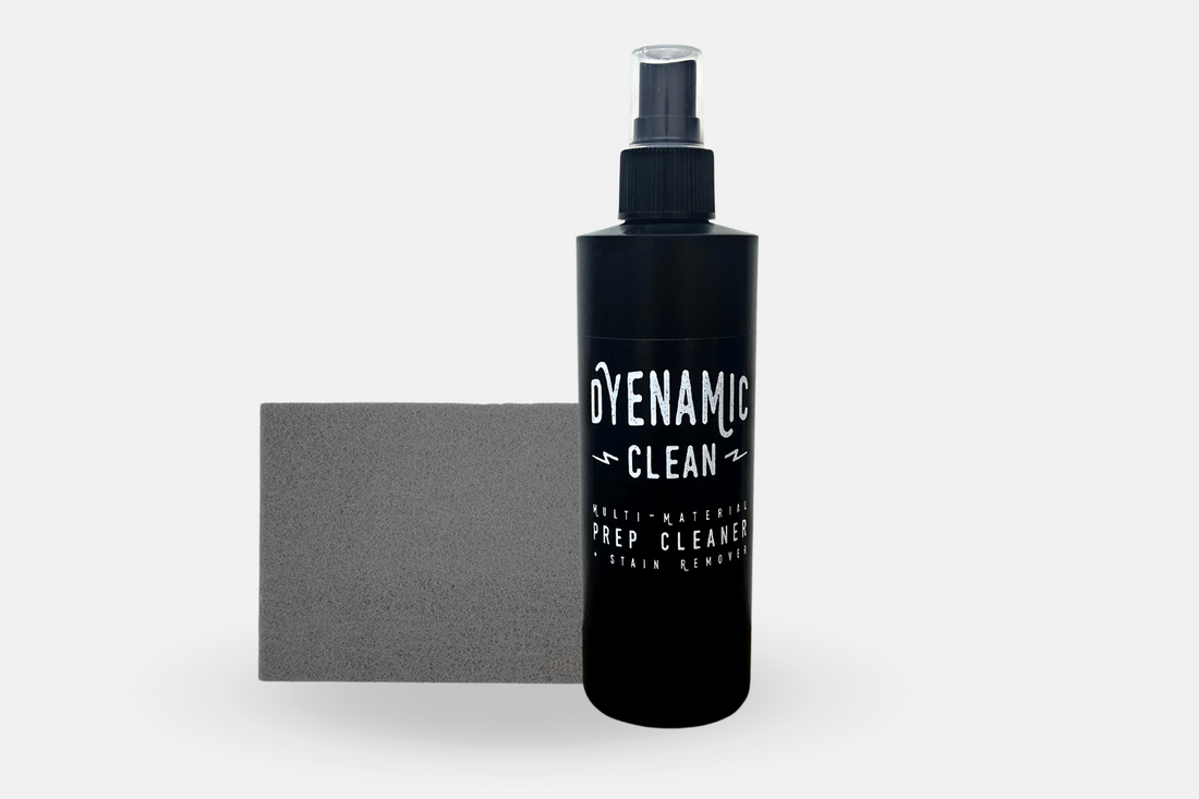 Auto Leather Dye DyeNamic Clean leather cleaner with application pad for removing stains and dirt from leather surfaces.