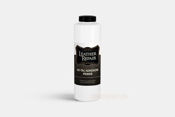 Auto Leather Dye Super Hi-Tac Adhesion Promoter and Primer for leather, vinyl, and plastic surfaces in an 8oz bottle.
