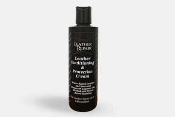 Auto Leather Dye Leather Conditioner and Protector cream in 8oz jar, used for conditioning and protecting leather surfaces.