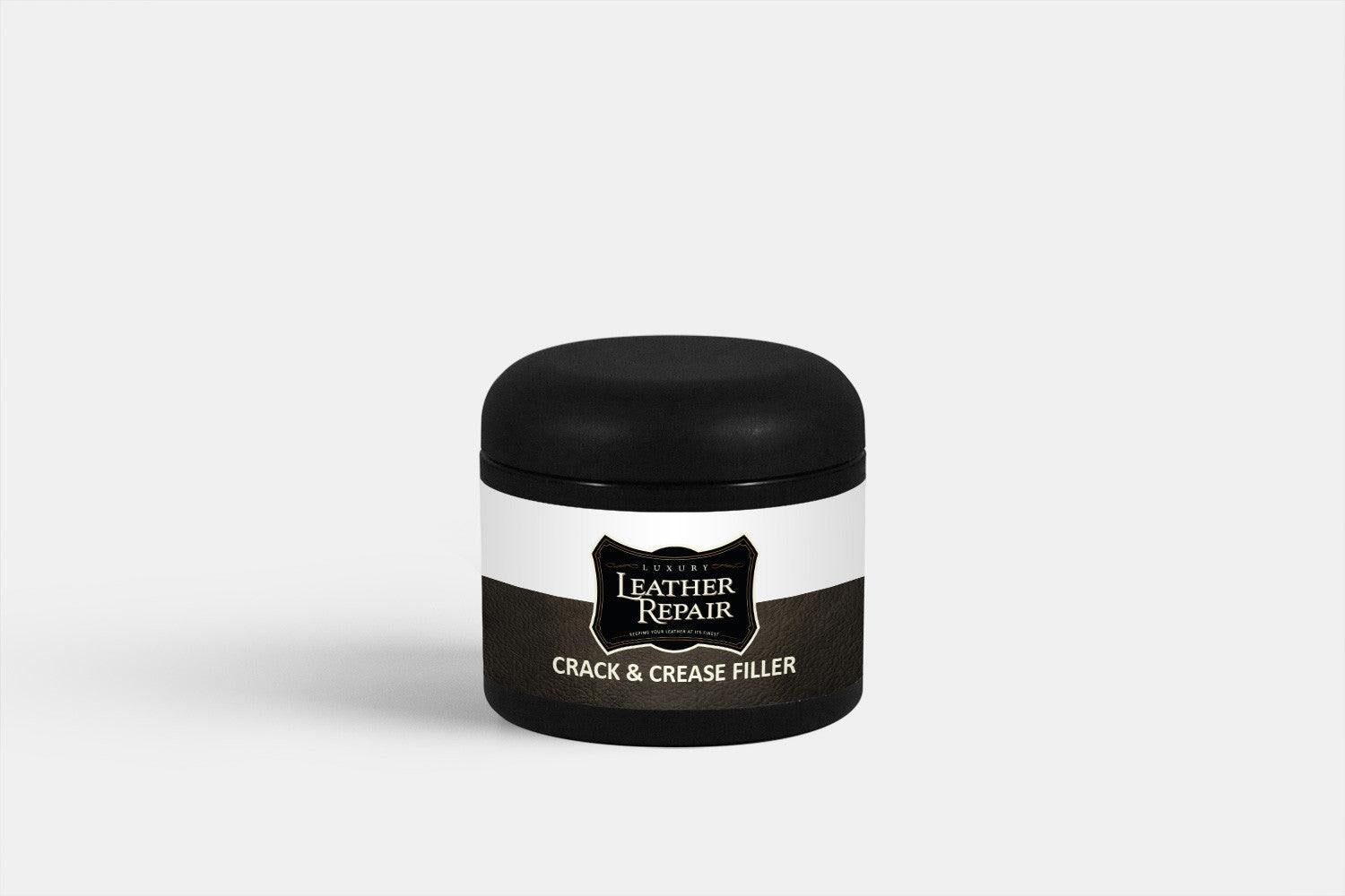 Auto Leather Dye luxury leather repair crack and crease filler in half-ounce container for leather cracks and creases.