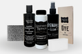 Auto Leather Dye leather and vinyl repair kit with dye bottles and applicators for restoring leather and vinyl surfaces.