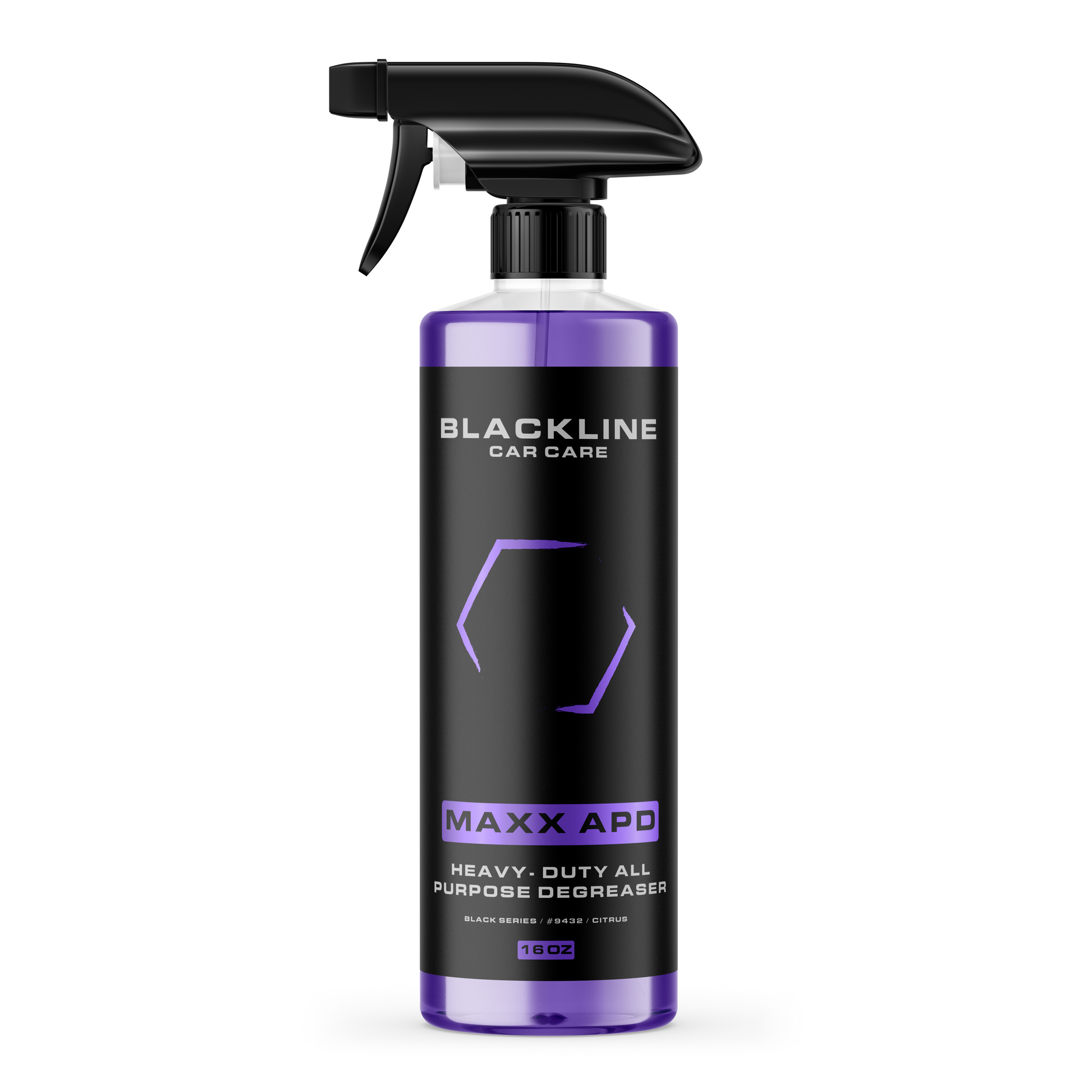 Blackline Car Care BLACKLINE® MAXX APD all-purpose cleaner in a 16oz spray bottle, ready for versatile automotive cleaning.
